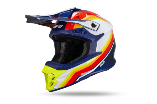 Preview: Helm Motocross UFO Erwachsene Blau, Weiß, Neongelb, rot